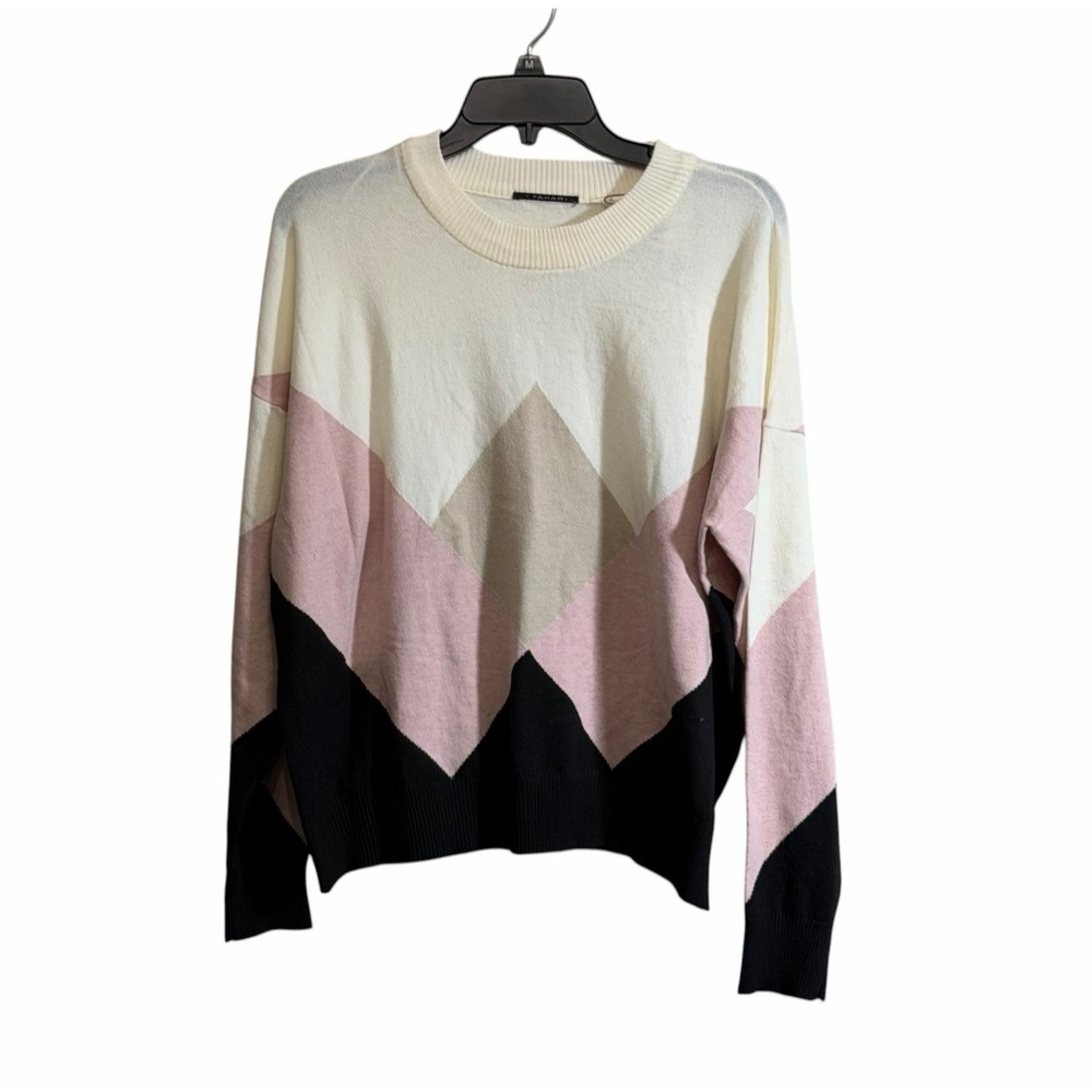 NWT Tahari Sweater Large Color Block Long Sleeve Pullover Cozy Soft Lightweight
